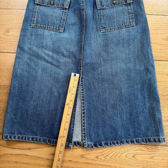 Genuine Y2K Gap Denim Midi Skirt Flap Pockets SZ 4 Med Wash Stretch - Picture 9 of 9